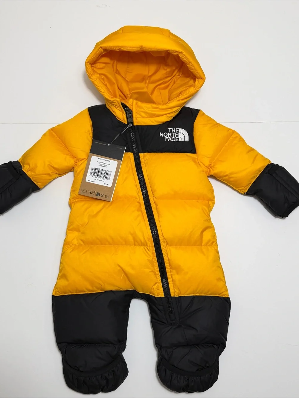 The North Face Baby Nuptse One-Piece Snowsuit Summit Gold Sz 0-3M 12-18M $175